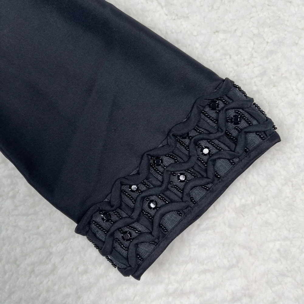 Tory Burch Shift Dress Womens 8 Black‎ 100% Silk Beaded Trim Cocktail 3/4 Sleeve